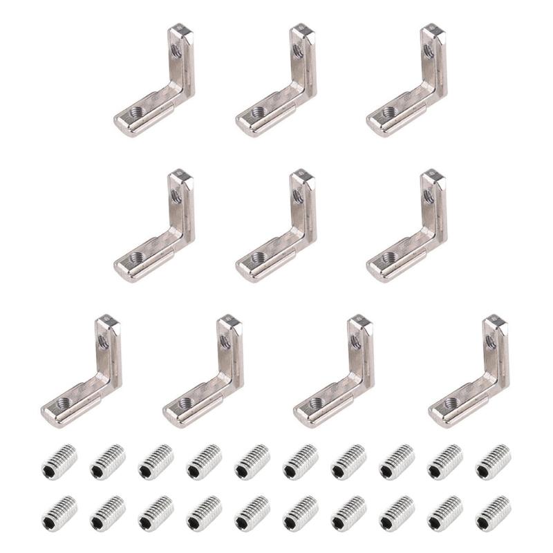 10pcs L Shape Angle Brackets Inner Corner Connectors with Fastening Screws Structural Support Holder for T Slot Profiles
