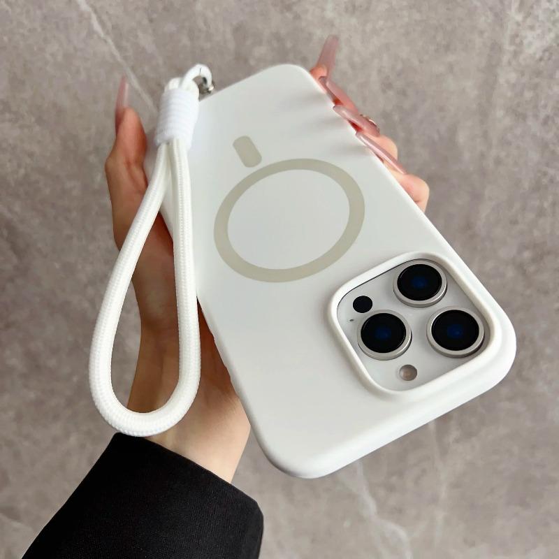 Оригинальный чехол из жидкого силикона с магнитами для iPhone 17Air 16 15 14 13 12 Pro Max Plus, Magsafe, Беспроводная зарядка, С чехлом-ремешком