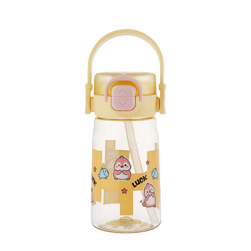 Water bottle high value cartoon children plastic straw cup men and women summer anti-drop lift portable water cup student drinking cup
