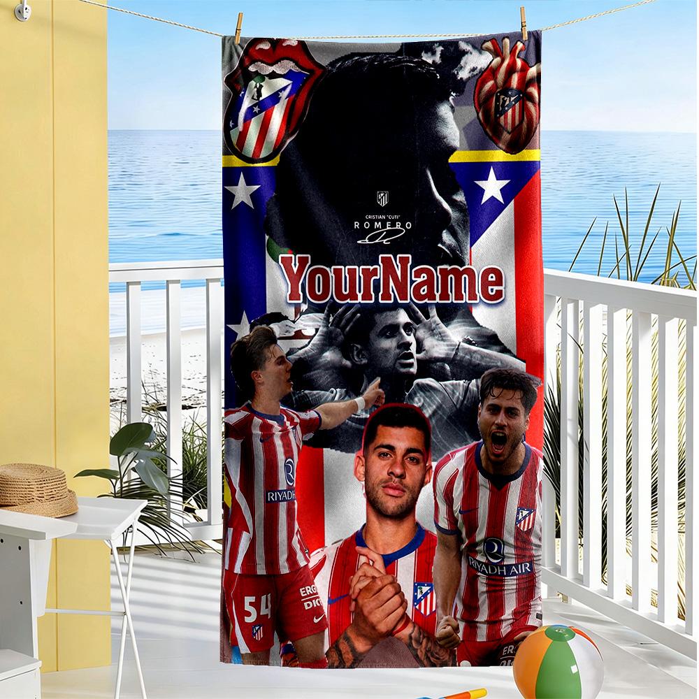 Atletico Madrid Customized Name Beach Towel Super Soft Microfiber Quickdry Fabric Suitable for Swimming Gym Camping Yoga Vacation