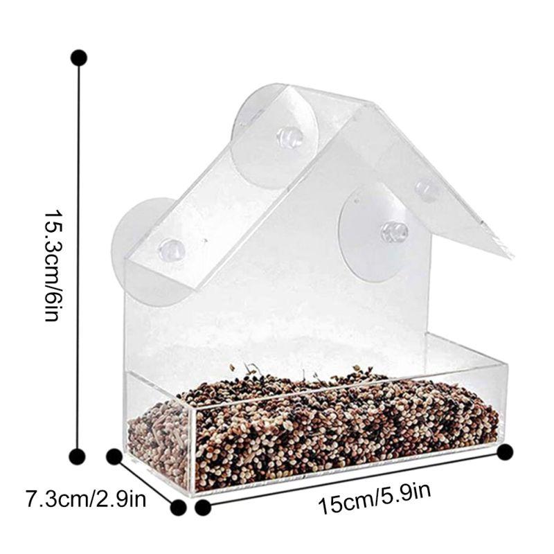 Кормушка для птиц Акриловая прозрачная миска для корма для птиц с присоской, съемная и легко чистящаяся, 6 x 6 x 2,8 дюйма