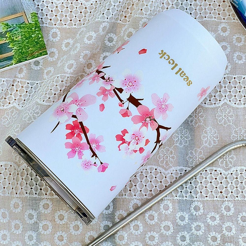 Leak-Proof Creative Insulated Cherry Blossom Stainless Steel Double Layer Thermos Cup Coffee Tumbler Vacuum Flask Water Bottle