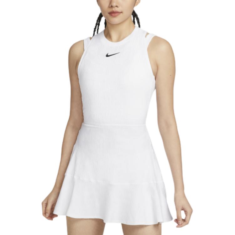 Nike Спортивное быстросохнущее платье-майка с логотипом и круглым вырезом, женские платья, белое FD5660-100