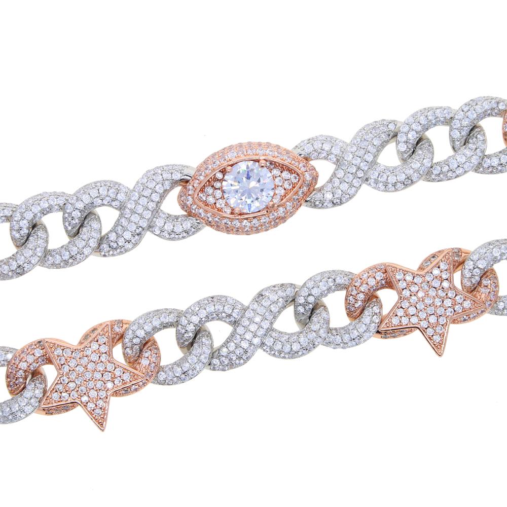 Двухцветное 16 мм мужское кубинское ожерелье Miami Eye Lock с цепочкой Iced Out Bling Cz Zircon Infinity Star Charm Hip Hop Jewelry