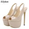 Eilyken Женские туфли-лодочки на очень высоком каблуке для подиума и выпускного вечера, дизайнерские сандалии, пикантные женские туфли-мюли для зачистки на массивной платформе с открытым носком