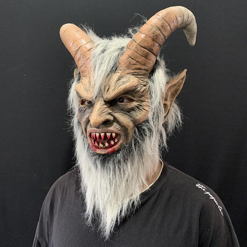 Halloween Lucifer Mask Cosplay Horror Devil Horn Latex Movie Prop
