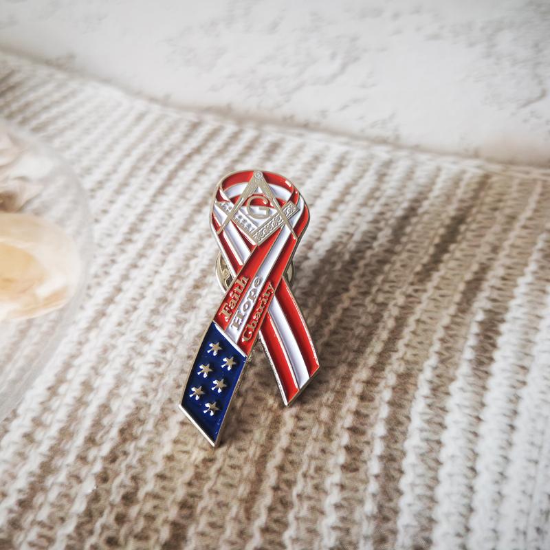 Masonic Lapel Pins Freemasonry Badge Mason Freemason BLM62 Ribbon USA Flag American Star Spangled Banner Men's Business1.8*3.9cm