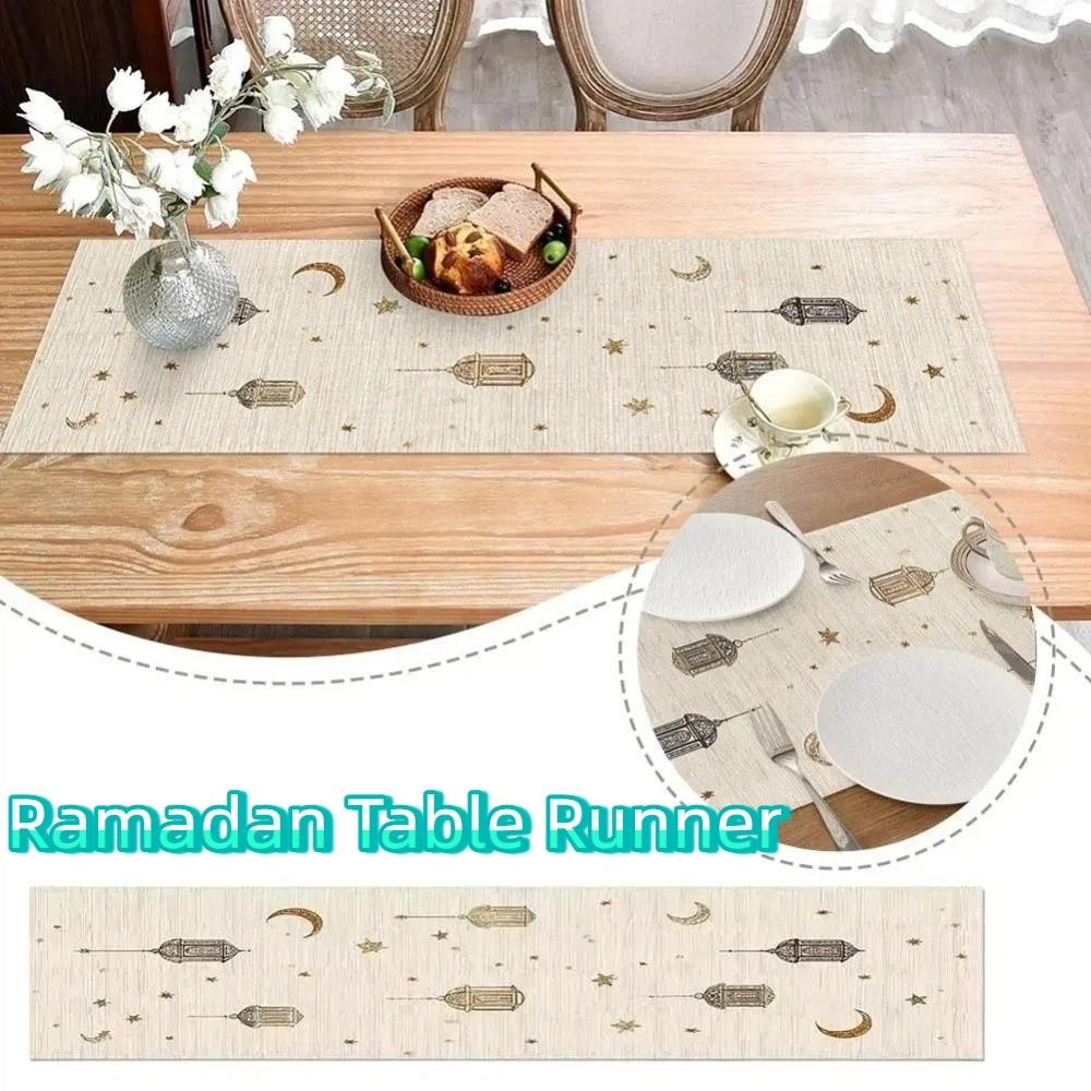 Vintage Moon Star Table Runner Washable Dinner Table Cloth Ramadan Table Runner Kitchen