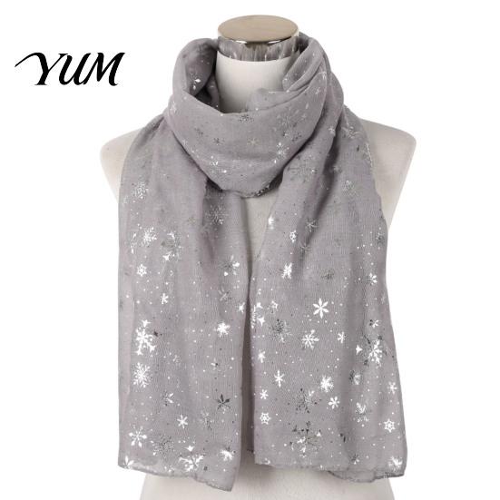 Holiday Gathering Accessory Glitter Sparkly Foil Snowflake Print Scarf for Women, Christmas Warm Neck Theme Shawl Wrap, Fall Winter Lightweight