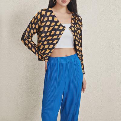 Женский кардиган Miyake 2024 года из плиссированного твила в стиле колор-блок