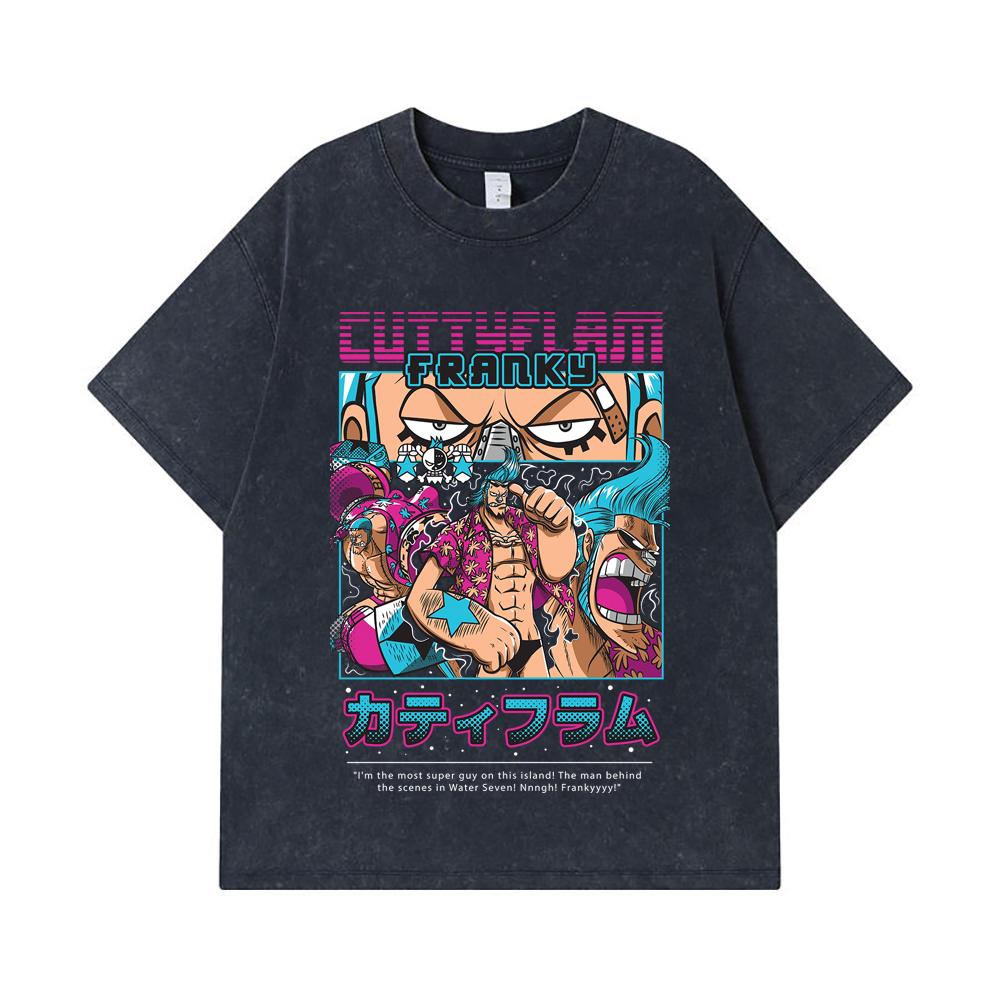 275 GSM Washed T-shirts 100% Cotton One Piece V18 Franky Print Unisex Heavy Cotton T Shirt
