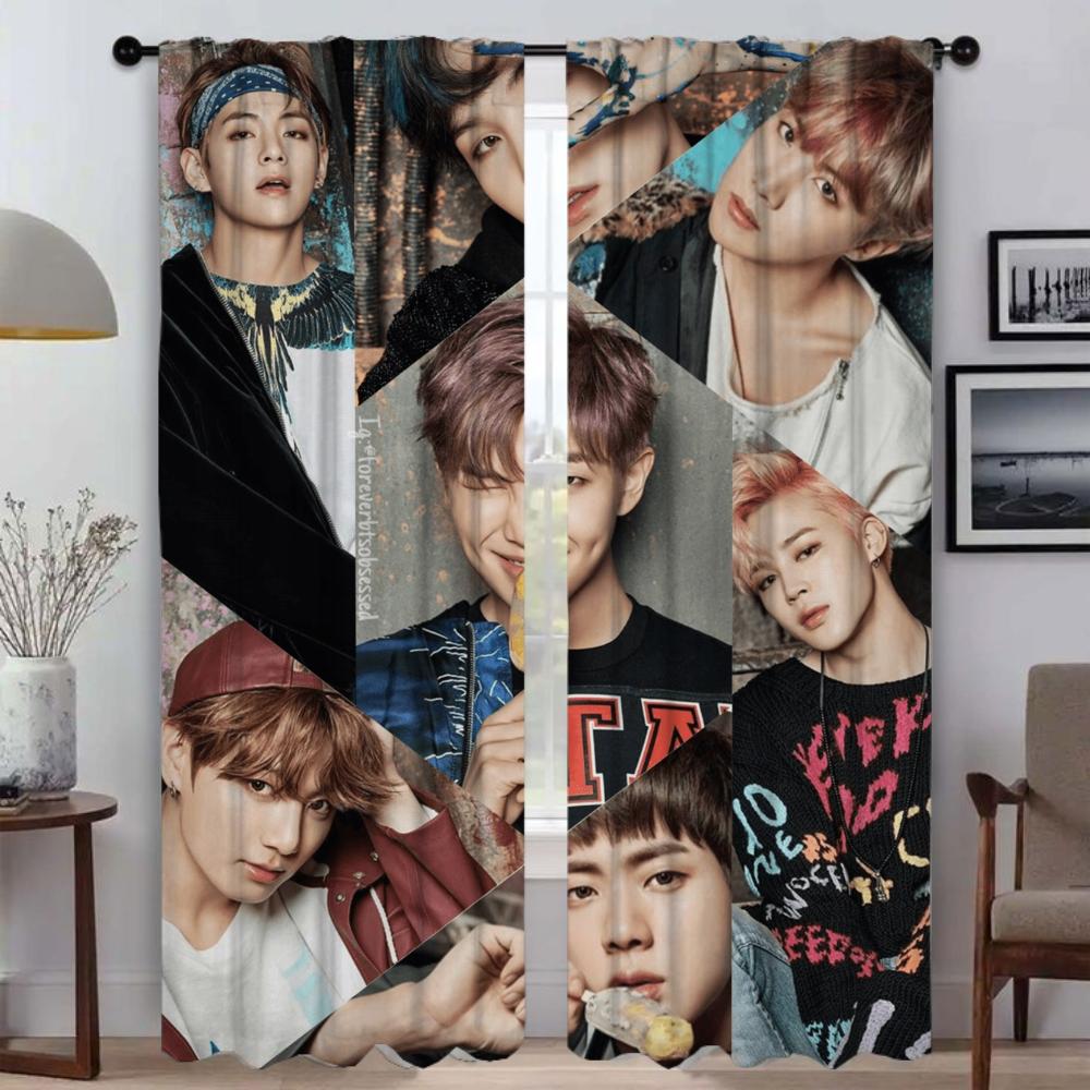 B-BTS Оконная штора для комнаты 2 панели Противомоскитные шторы для разделения комнаты Хэллоуинская декорация Домашние интерьерные шторы
