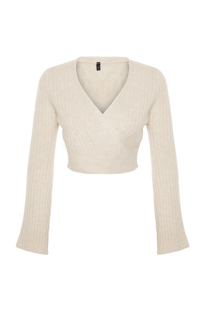 Женский модный новый свитер, укороченный каменный свитер, мягкий текстурированный двубортный трикотажный свитер