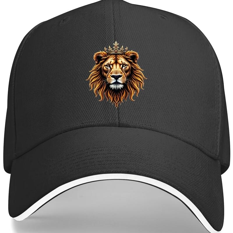 Lion Crown Graphic Baseball Cap Polyester Adjustable Casual Snapback Hat for Adults
