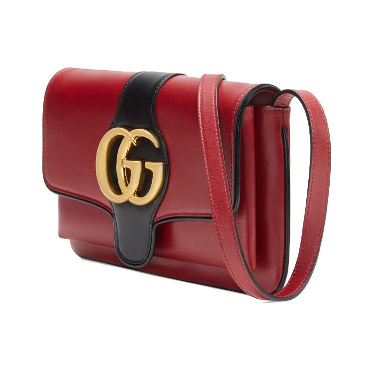 Gucci Arli Gold Logo Color Block Leather Shoulder Crossbody Bag Small Women bags Red Black 550129-0V1IG-6663