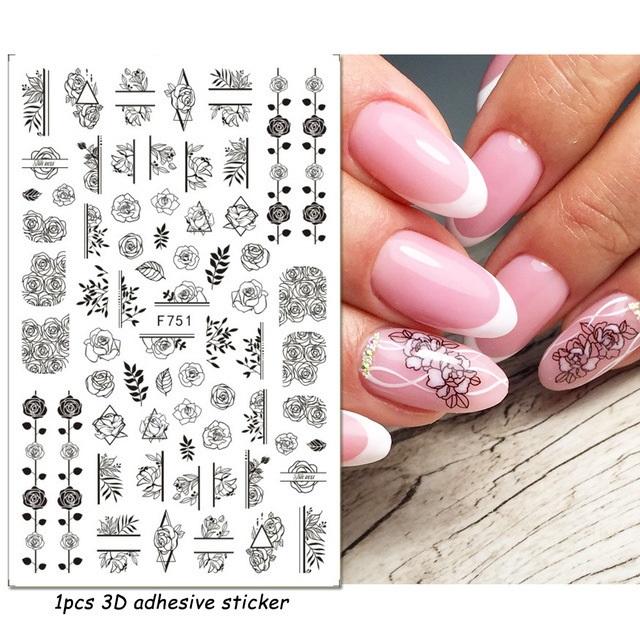 Красочные абстрактные волнистые линии 3D наклейки для дизайна ногтей цветок цветочный лист наклейки для ногтей украшения для ногтей
