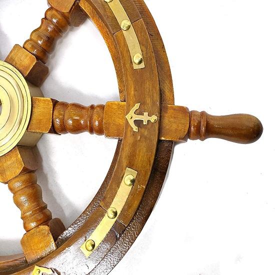 Royal Handicraft Nautical Premium Sailor's Hand Crafted Brass & Wooden Ship Wheel Gift Decor | Лодка
