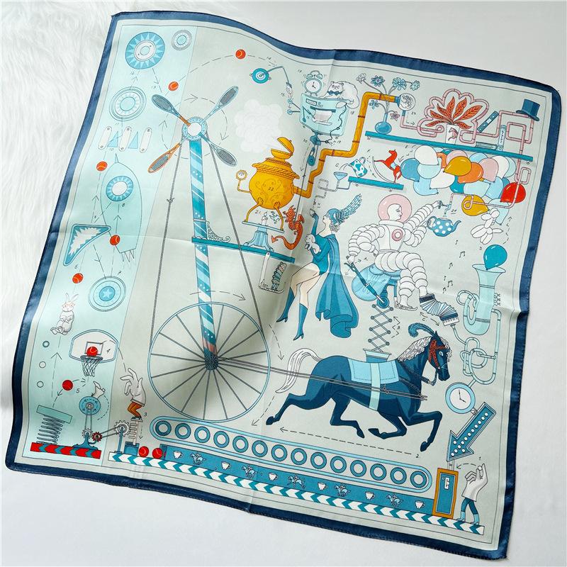 53*53cm Square Silk Scarf Women's Fashion Printed Small Neck Scarf Office Women's Hair Belt Folar Handkerchief Women's Handkerchief Scarf