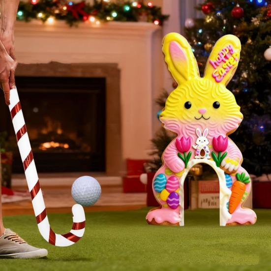 Набор для игры в пасхальный гольф Мини-трасса с кроликом, клюшка в виде леденца и мячи Забавная игра для вечеринки в помещении и на улице для детей, взрослых, семейное собрание, декор комнаты