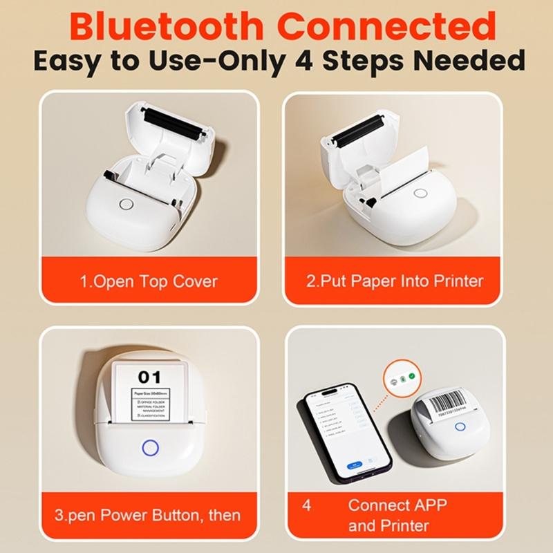 Compactly Bluetooth-compatible Cordless Printer For Household Use Clear Printing On Various Materials No Cartridge