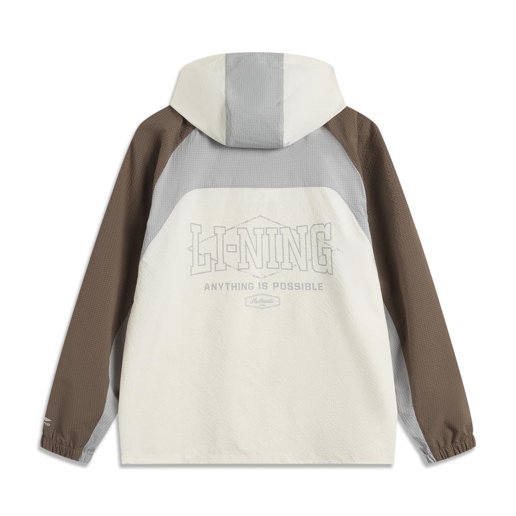 Li Ning Color Block Letter Zipper Hooded Comfortable Breathable Versatile Cardigan Windbreaker Men Outerwear Off-White AFDV431-1