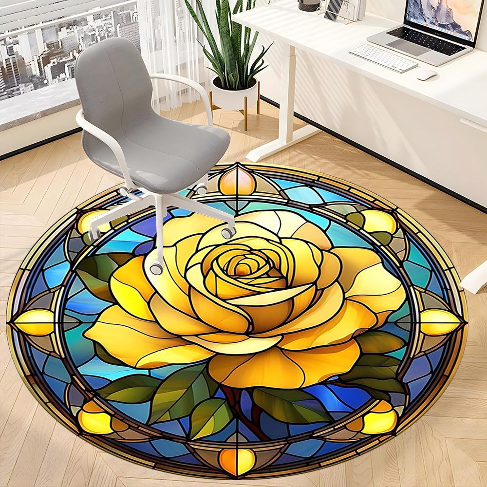 1pc Rose Window Office Round Area Rug,  Mat Suitable For Office, Under Office Chairs Bedroom Living Room Home Decor, Room Deco