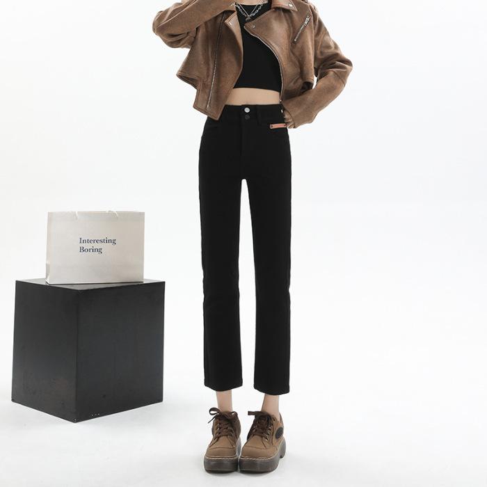 Джинсы для женщин на осень, эластичные утягивающие брюки-сигареты с девятью точками для женщин, узкие прямые брюки с девятью точками и высокой талией для женщин