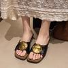 Мода Мода Квадратный носок Открытый носок Шлепанцы Новые Женские Металлическая пряжка Слипоны Мягкие Противоскользящие Квадратный каблук Римские шлепанцы