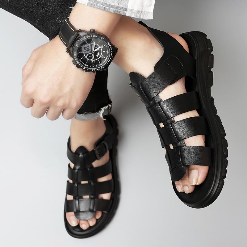 Модные модные летние пляжные мужские сандалии из натуральной кожи для прогулок на открытом воздухе, противоскользящие, пляжные, спортивные сандалии на платформе для мужчин