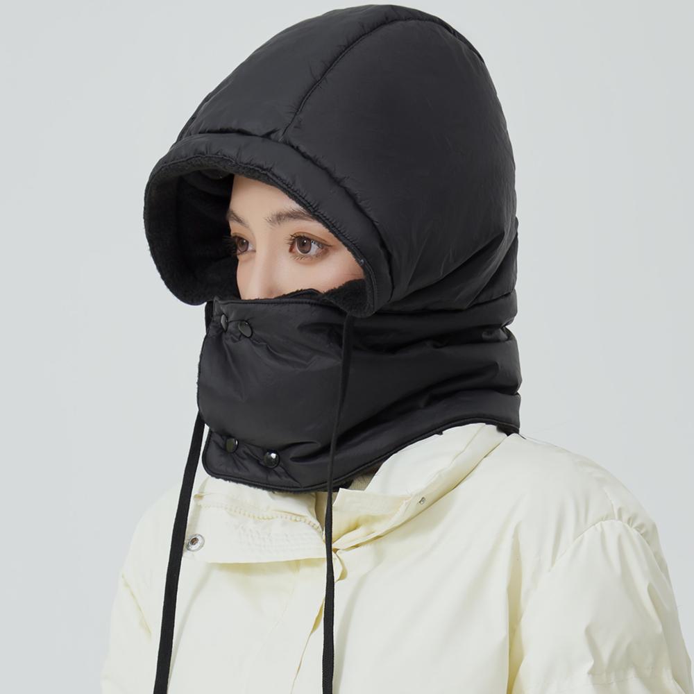 New Style Windproof Hats Plush Fleece Lined Warm Winter Cap Hooded Full Cover Waterproof Hats For Women Solid Color Winter Hats