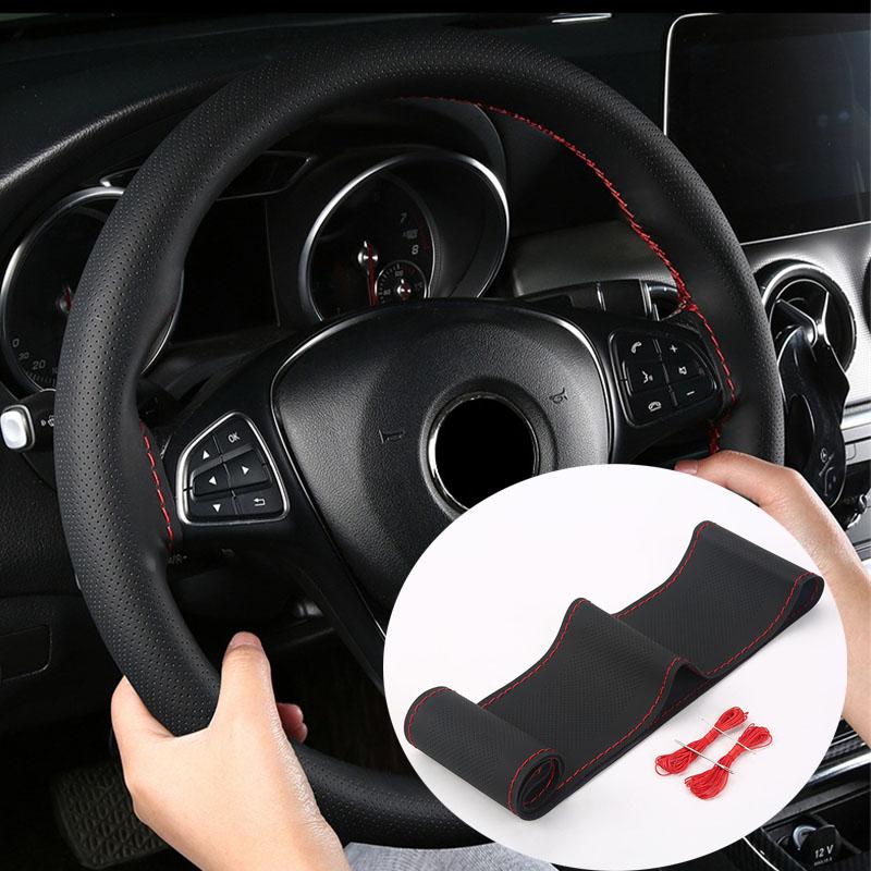 38 см чехол на руль автомобиля иглы и нитки для оплетки из искусственной кожи чехол для оплетки своими руками мягкий нескользящий автомобильный интерьер автомобиля