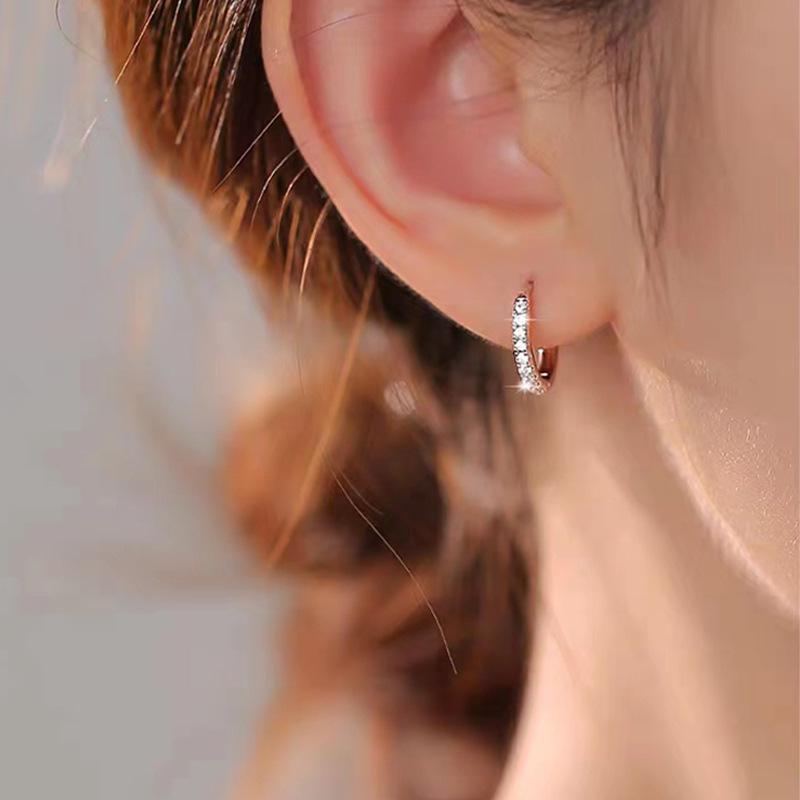 Серебряные серьги с инкрустацией цирконием 18 карат, позолоченные - ювелирные изделия в корейском стиле