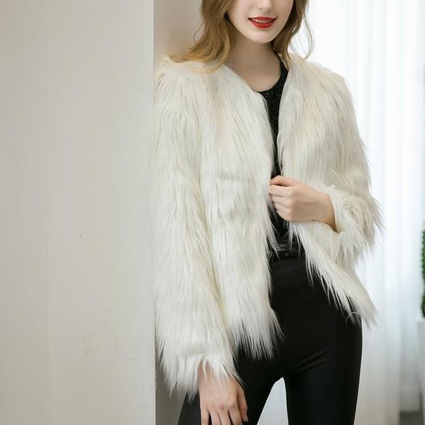 Women Autumn Winter Faux Fur Coat Jacket Coat Fluffy Warm Overcoat Outwear