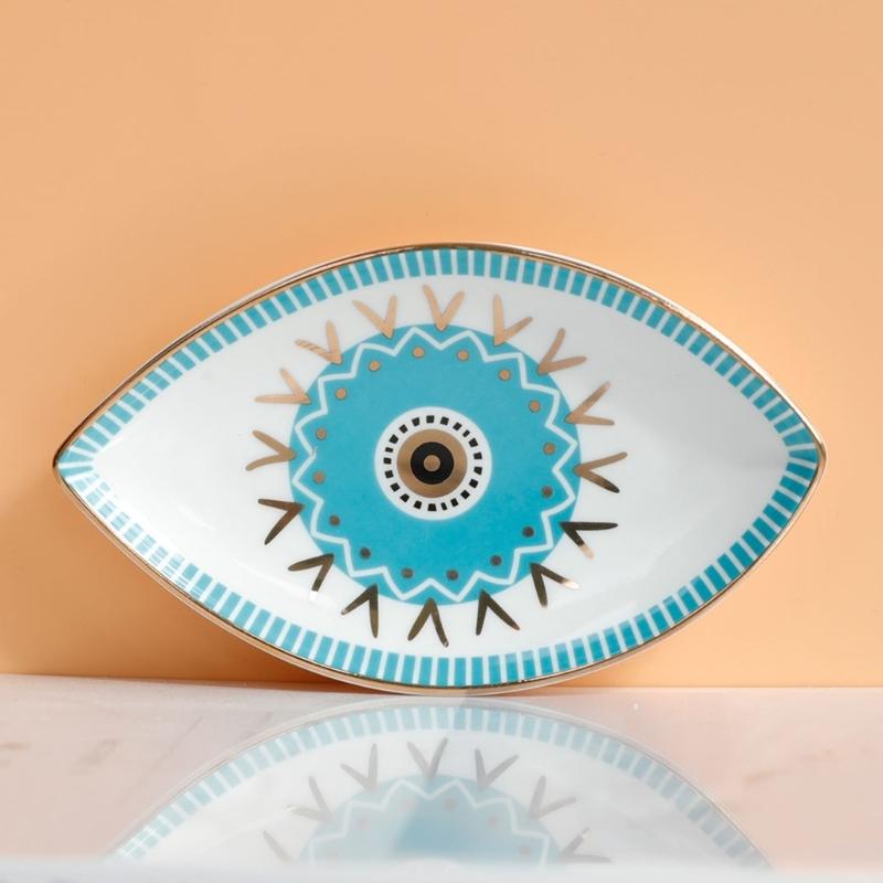 Многофункциональный креативный овальный поднос для украшений в форме глаза, прочный керамический держатель для колец, аксессуар для модных женщин
