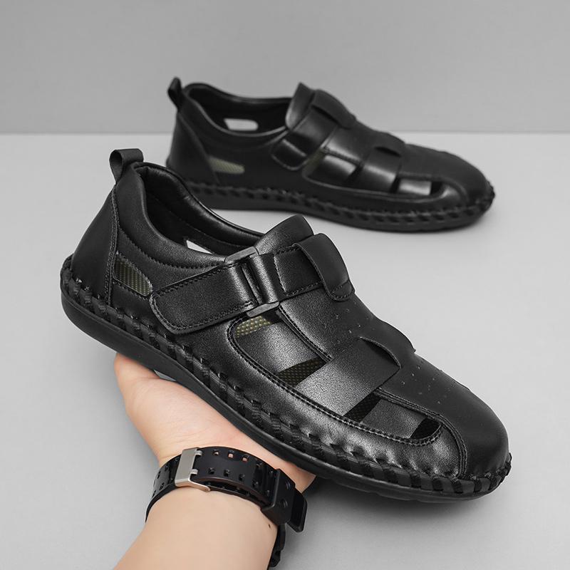 Сандалии большого размера Горячая распродажа сезона Летние новые Повседневные С открытым носком Натуральная кожа Слипоны Мужская пляжная обувь Удобная Резиновая