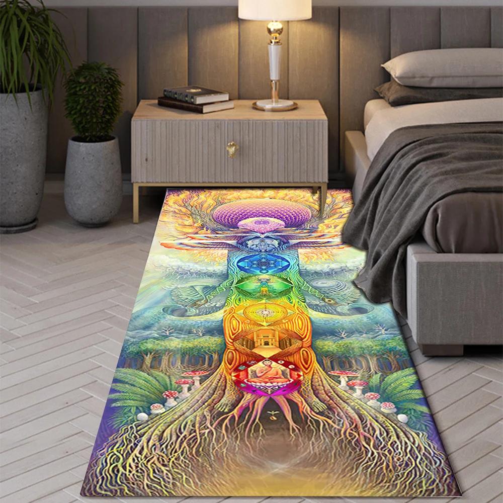 Bohemian Seven Chakras Carpet Multicolor Planet Butterfly Flower of Life Flower Suitable Bedroom Room Floor Decor Anti-slip Rugs