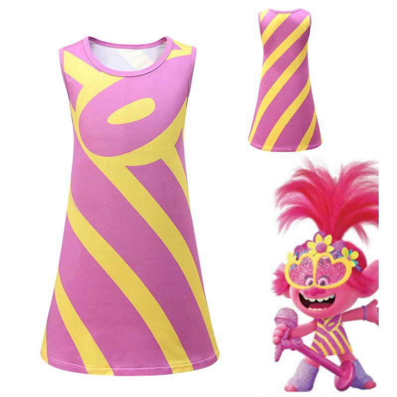 Trolls Poppy Cosplay Costume For Girls With Comfortable Soft Fabric And Vibrant Pink Color