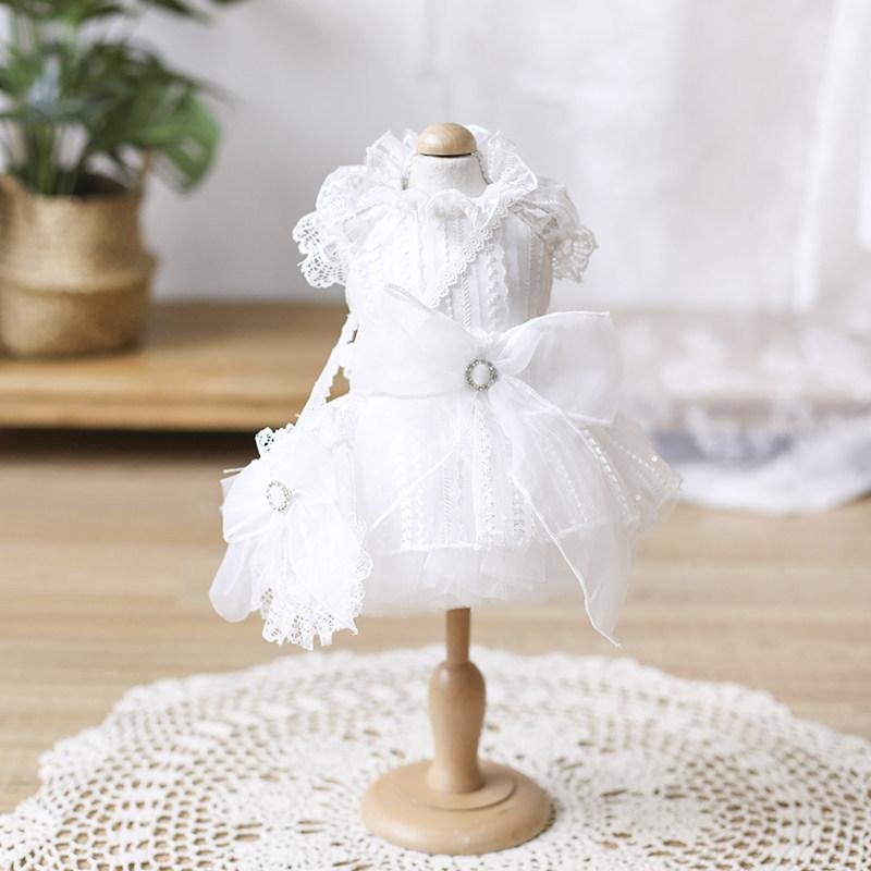 Handmade White Pet Princess Dress Small Dog Dress Pet Teddy Original Wedding Solid Colour Skirt Fashionable Dog Clothes