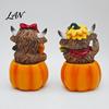 Holiday Window Display Piece Highland Cow Pumpkin Ornament, Resin Desktop Figurine Decorations, Creative Thanksgiving Table Centerpiece for