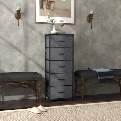 5-Drawer Chest of Drawers, Dark Grey Fabric Storage Unit with Black Steel Frame