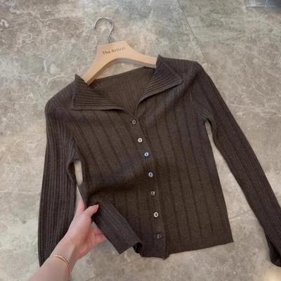 Новый вязаный кардиган с лацканами для женщин на осень и зиму, в сочетании с базовым свитером для высококлассного и элегантного топа с длинным рукавом