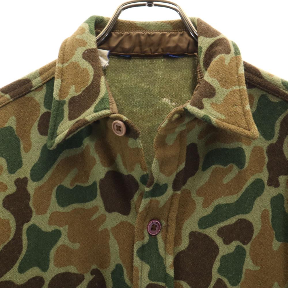 VINTAGE 70s 80s Made in USA Camouflage Pattern Long sleeve Wool shirt Men's Used