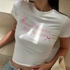 Европейская и американская женская одежда осень новая letter printing круглый вырез короткий рукав топ на пупок футболка женская
