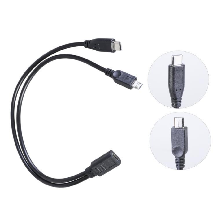 Кабель-разветвитель USB C, гнездо Type C на MicroUSB и штекер Type C, зарядный кабель для питания двух устройств