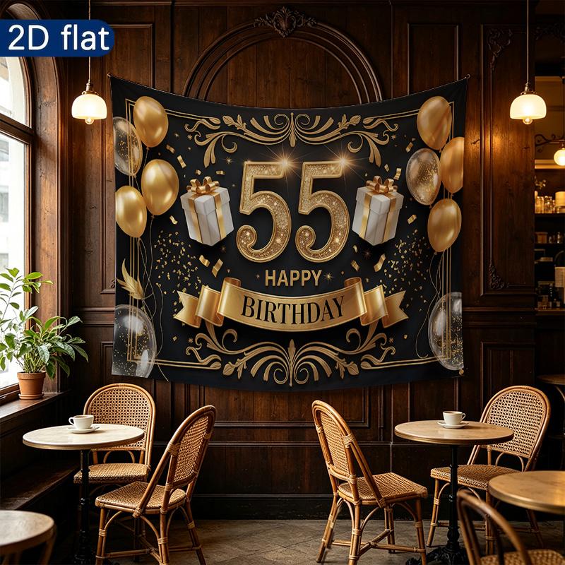 Gold 55th Gold Birthday Backdrop 1pc - Party Supplies