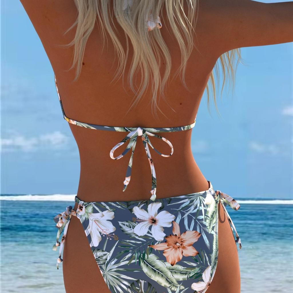 1011 European and American new swimsuit sexy gathering split multi-color optional drawstring printed bikini