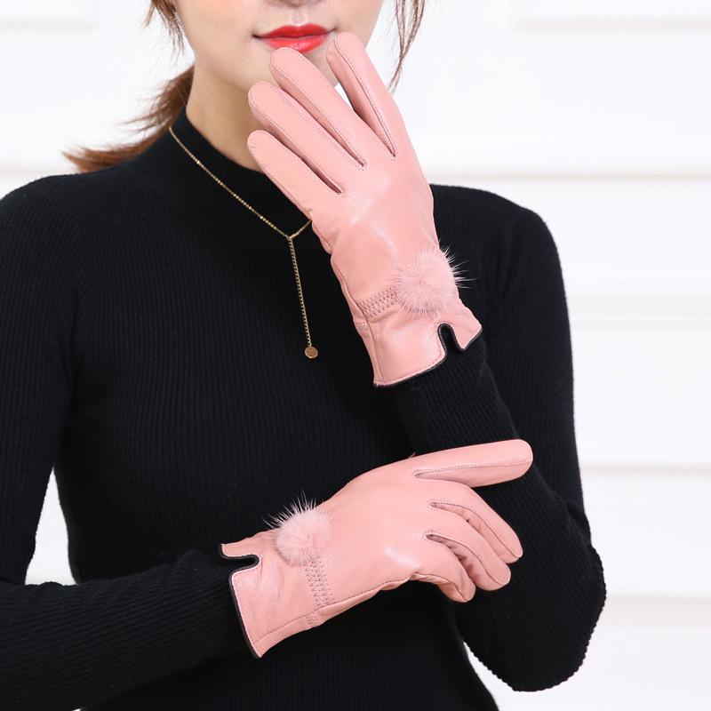 Перчатки из натуральной кожи. Женские теплые утолщенные бархатные велосипедные перчатки.