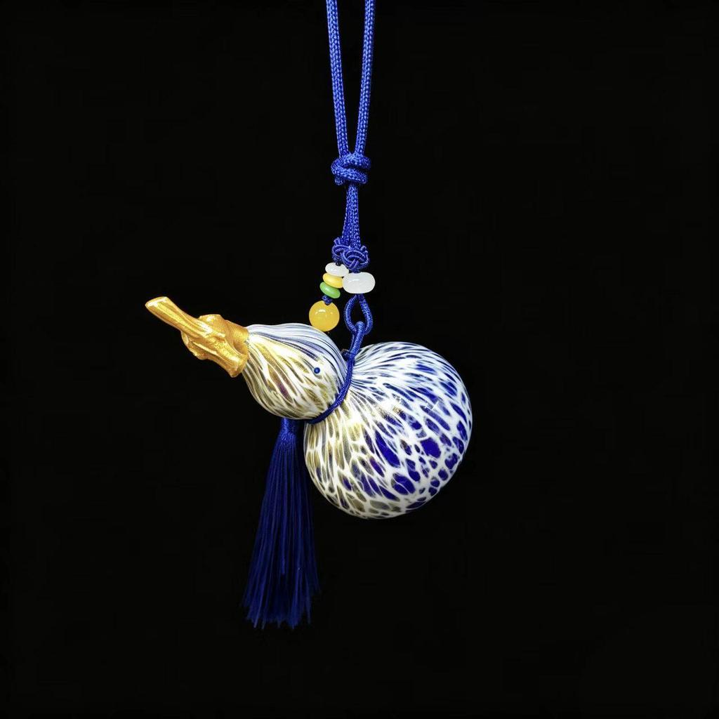 Intangible Cultural Heritage Lacquer Gourd - 3D Colorful Painted Car Pendant Ornament