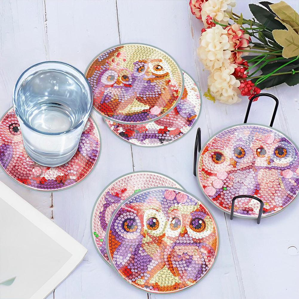 6 PCS Diamond Painting DIY Coaster Special Shape Acrylic Diamond Painting Crafts Coaster Washable with Holder