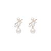 Silver needle micro-inlaid zircon pearl earrings women's light luxury high-end sense niche unique earrings Japanese and Korean style ear jewelry